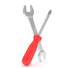 3D Illustration Wrench and screwdriver, service concept