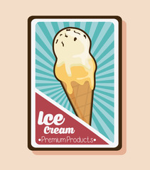 Vintage ice cream over striped frame. Dessert design. Vector gra
