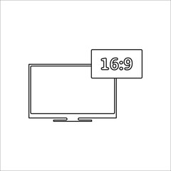 Aspect ratio 16:9 widescreen tv thinline simple icon on background