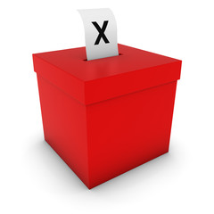 Red Ballot Box with Cross Slip 3D Illustration