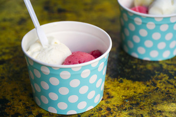 Cups Of Ice Cream On A Table