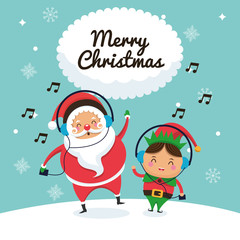 Santa and elf cartoon icon. Merry Christmas. Vector graphic