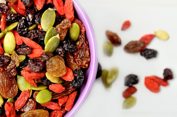 Dried fruits in ceramic bowl