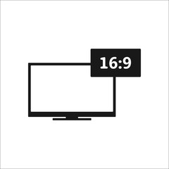 Aspect ratio 16:9 widescreen tv simple icon on background