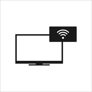 Lcd tv wi-fi simple icon on background