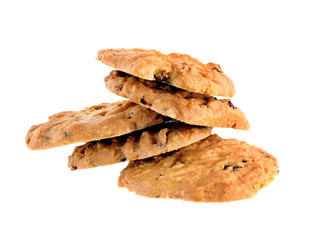 Chocolate chip cookie on white background