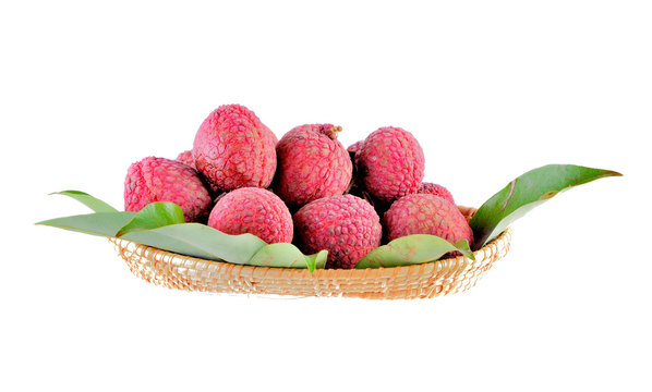 lychees in basket on white background