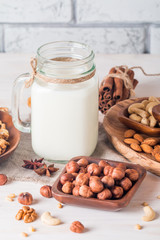 Vegan milk from nuts in glass jar