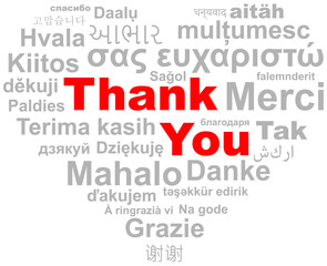 Thank you gratitude heart grateful appreciation in different languages word cloud vector