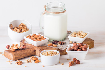 Vegan milk from nuts in glass jar