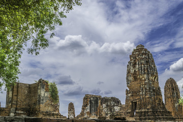 Fototapeta na wymiar Old Beautiful Thai Temple wat Mahathat, Ayutthaya Historical Par