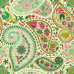 Paisley vintage floral motif ethnic seamless background. Printable colors abstract lace pattern. Editable colors without losing seamlessly. Hand drawing motley wallpaper. EPS-8 vector buta texture
