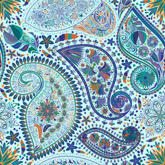 Paisley vintage floral motif ethnic seamless background. Printable colors abstract lace pattern. Editable colors without losing seamlessly. Hand drawing motley wallpaper. EPS-8 vector buta texture
