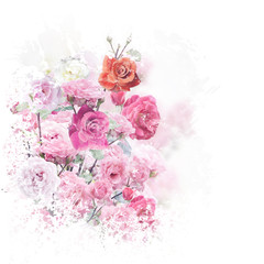 Fototapeta na wymiar Rose flowers watercolor