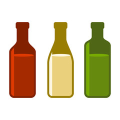 Colors Wine Bottles Set on White Background. Vector