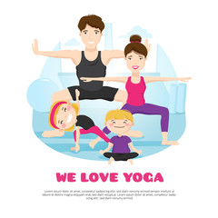 Family Practicing Yoga Cartoon Poter 