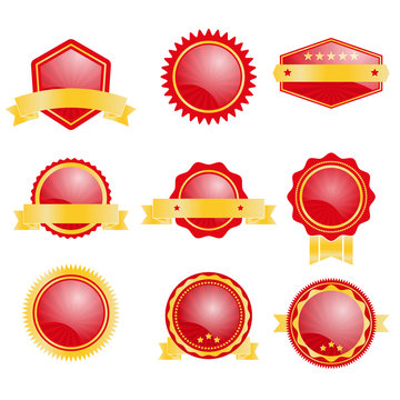 set of blank badge with red and gold color vector illustration