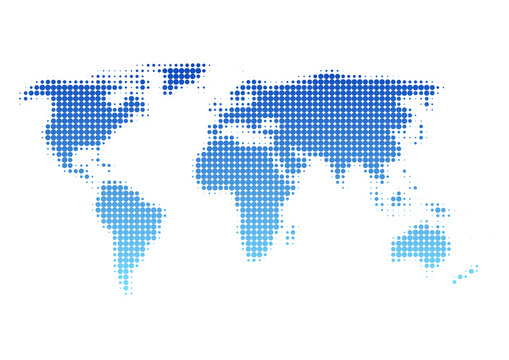 世界地図のイラスト: 青グラデーションドット