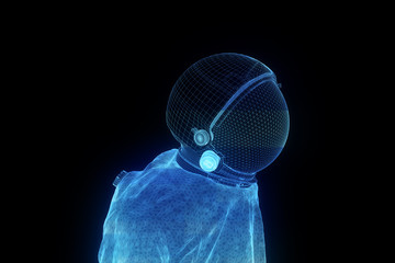 Futuristic Astronaut Wireframe Hologram in Motion. Nice 3D Rendering
