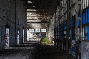 Abandoned factory hall, industrial background