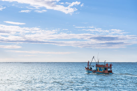 Fishing boat go to working