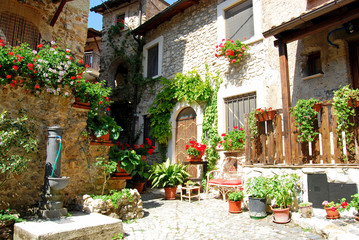 A characteristic corner of the village of Assergi in the Abruzzi