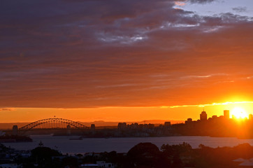 Sydney Harbour Bridge and North Sydney at sunset, New South Wales, Australia
