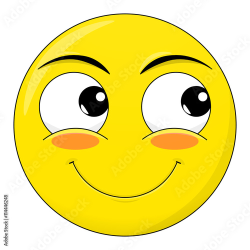 "Smile sweet happy blushed embarrassed look away emotion. Emoji vector