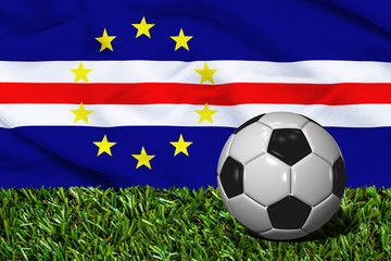 Naklejka premium Soccer Ball on Grass with Cape Verde Flag Background, 3D Rendering