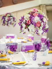Table set for wedding or another catered event dinner.