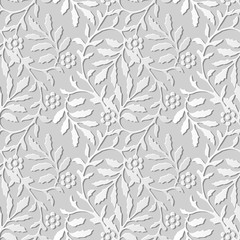 Fototapeta premium Vector damask seamless 3D paper art pattern background 375 spiral wave leaf flower 