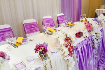 Table set for wedding or another catered event dinner.