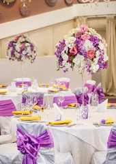 Table set for wedding or another catered event dinner.