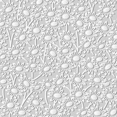 Vector damask seamless 3D paper art pattern background 380 daisy flower
