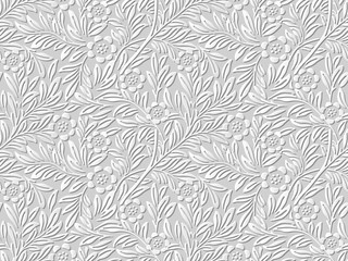 Vector damask seamless 3D paper art pattern background 381 flower leaf plant
