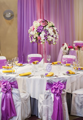 Table set for wedding or another catered event dinner.