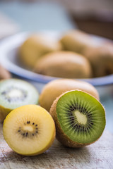 golden and green sweet kiwi halves