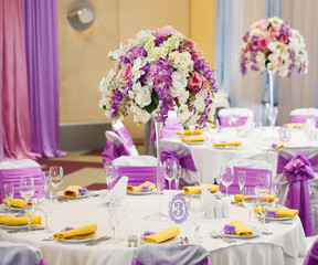 Table set for wedding or another catered event dinner.