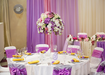 Table set for wedding or another catered event dinner.