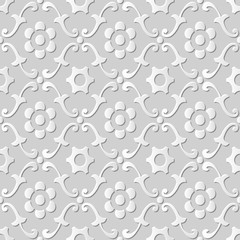 Vector damask seamless 3D paper art pattern background 385 curve spiral round flower
