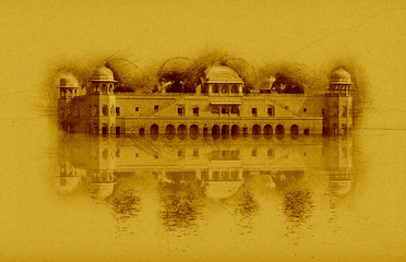 Sketch of Jal Mahal, Rajasthan, Jaipur, India Stock Photo