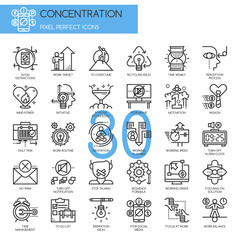 Concentration At Work Icon, Thin Line Icons Set , Pixel Perfect