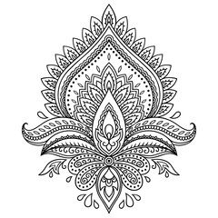 Henna tattoo flower template in Indian style. Ethnic  floral paisley - Lotus. Mehndi style.
