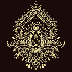 Henna tattoo flower template in Indian style. Ethnic  floral paisley - Lotus. Mehndi style.
