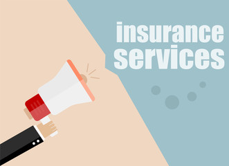 insurance services. Megaphone Flat design vector business illustration concept Digital marketing business man holding megaphone for website and promotion banners.