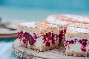 sliced raspberry light cake