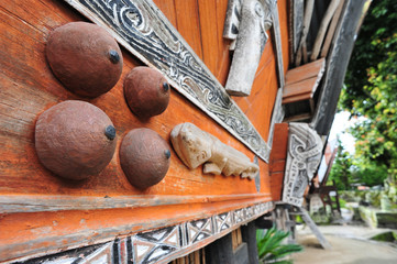 Ethnic Sumatran Batak house ornaments - obrazy, fototapety, plakaty