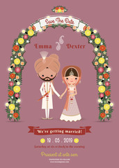 Indian Wedding Bride & Groom Cartoon Romantic Dark Pink Invitati