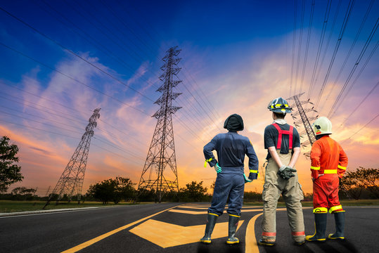 Engineer safety survey of electricity pylon