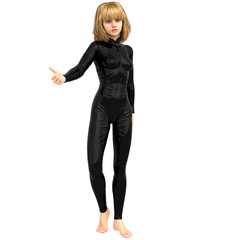 Fototapeta premium one teenage girl in a black super suit. Vote right hand